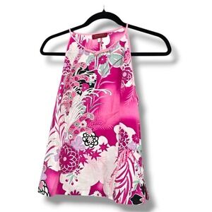 Silver‎ Dragon Oriental Glamour Pink Floral Print Halter Neck Tank Top Size XL